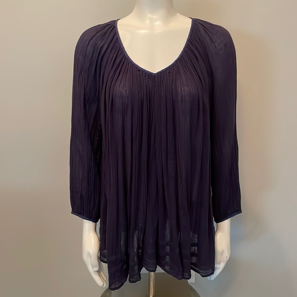 Calypso St Barth Navy Blue V-Neck Gauze Top or Coverup Size 0